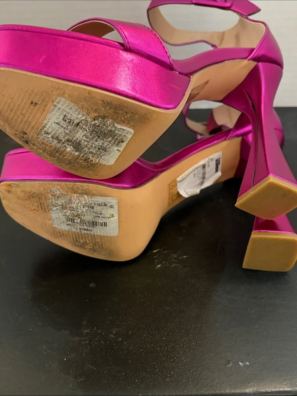 Berness Fuchsia Metallic Platform Ankle-Strap Heels, Size 8.5, 5” heels